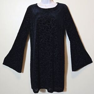Adrienne Vittadini Black Velvet Burnout Whimsigoth Shift Dress Medium Goth Vamp